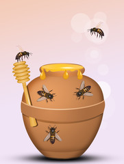 Poster - illustration of bees on the honey jar