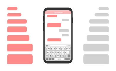 Poster - Mobile phone with message bubbles. Empty messages. Phone message interface.