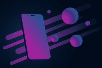 Poster - Smartphone with stripes and balls on the dark blue background