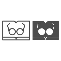 Poster - Book with glasses line and glyph icon. Reading vector illustration isolated on white. Knowledge outline style design, designed for web and app. Eps 10.