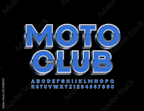 Vector Blue And Silver Banner Moto Club With 3d Glossy Font