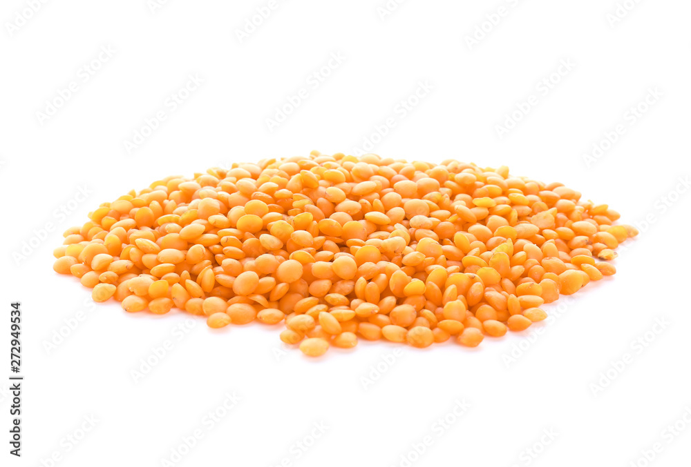 Raw lentils on white background