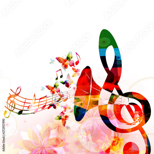 Obrazy muzyczne  kolorowy-klucz-wiolinowy-z-gramofonowym-rog-na-bialym-tle-projekt-ilustracji-wektorowych-tlo-muzyczne