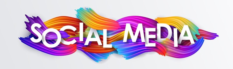social media, text on the background of colorful brushstrokes