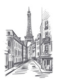 Fototapeta Paryż - Eiffel tower on a street in Paris sketch