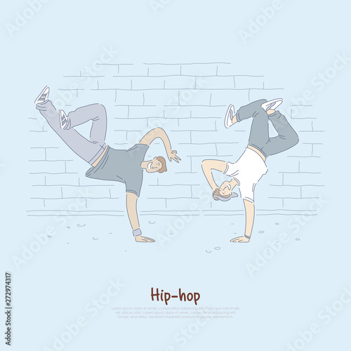 Obrazy Hip Hop  mlodzi-sportowcy-nastolatki-tanczace-breakdance-stylowe-wystepy-akrobatyczne-street