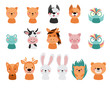 Animals on a white background. Cartoon cute illustration. Hedgehog, rabbit, bear, bunny, frog, owl, deer, fox, cat, dog, cow, pig, frog, hare, horse. 