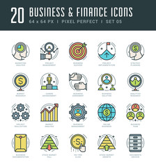 Poster - Line icons set trendy modern flat thin linear stroke vector business and finance concept.
