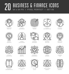 Poster - Line icons set trendy modern flat thin linear stroke vector business and finance concept.