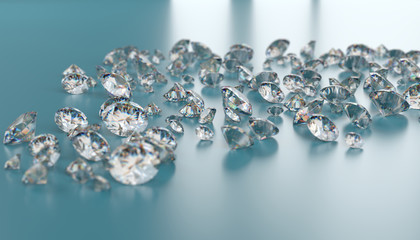 Poster - diamonds group placed on blue background, 3d illustration.