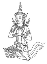 Line Vector Traditional Thailand Male Angel Put Your Hands Together In A Prayer Position