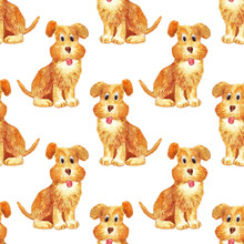 Seamless Watercolor Brown Dog Pattern Funny Happy
