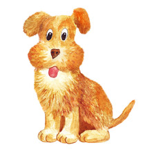 Portrait Watercolor Brown Dog Funny Happy Icon