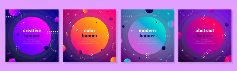 Wall Mural - set of gradient abstract banners with a circle in the center and place for text. minimal geometric v
