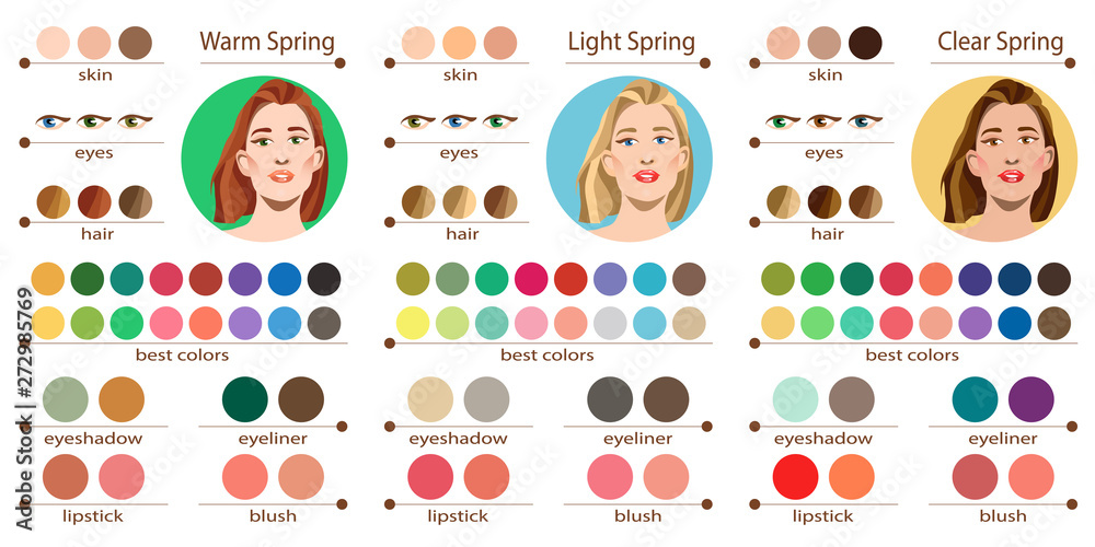 Spring Woman Color Stock vector seasonal color analysis palette for light, warm and clear ...