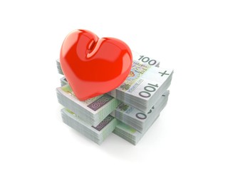 Wall Mural - Heart on stack of money