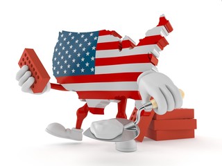 Sticker - USA character with trowel and bricks