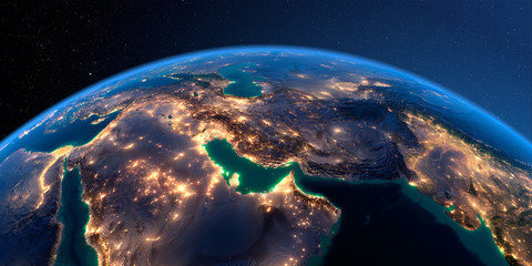 Wall Mural - Detailed Earth. Persian Gulf on a moonlit night