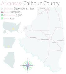  Large and detailed map of Calhoun county in Arkansas, USA
