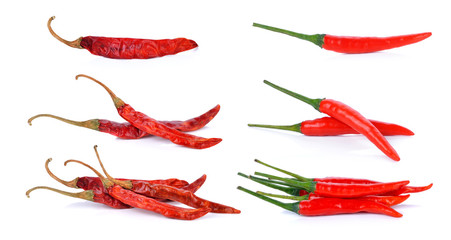 Wall Mural - red hot chili pepper and dry red pepper isolated on a white background