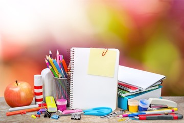 Poster - Assortment  of School supplies on  background