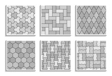 Set Of Grayscale Seamless Pavement Textures. Black-and-white Repeating Patterns Of Street Tiles