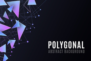 Wall Mural - Polygonal shapes. Modern background for your design brochure. Low poly. Purple and blue triangular forms. Connected lines and dots. Plexus. Vector illustration