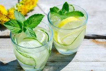 Summer Refreshing Detox Lemonade From Cucumber, Lemon And Mint