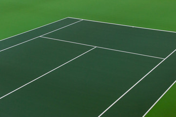 Wall Mural - White lines of tennis courts on green floor background and have copy space for design backdrop in your work