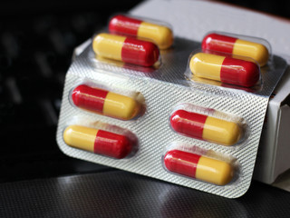 Colored antibiotic capsules so close, medicines