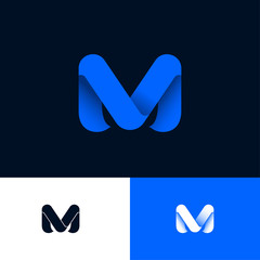 Poster - M logo Consist of  Blue Ribbons. M origami monogram on Different Backgrounds