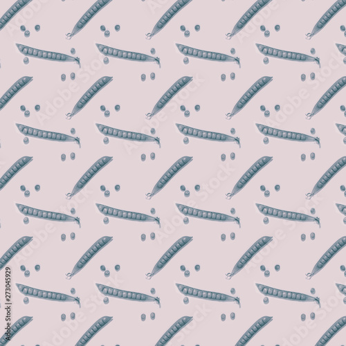 Pattern pea pods and peas on the pink background.