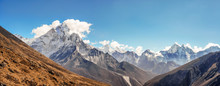Scenic Valley And Himalayan Mountains Peaks On Trek Between Tengboche And Lobuche, Nepal.