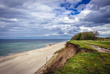 Baltic Sea Beach Seen From A Cliffs Near Trzesacz And Rewal Villages In Poland