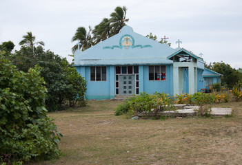 A blue church in Haapai in Tonga