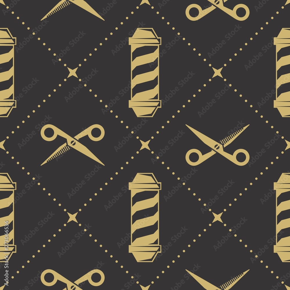 Barbershop seamless pattern with barber pole and hairdressing scissors ...