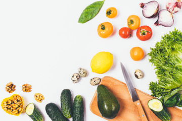 Wall Mural - Flat lay background of fresh vegetables