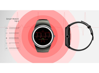 Poster - Smart watch with pulse measurement, control of health and training, vector illustration. Fitness tracker and health control.