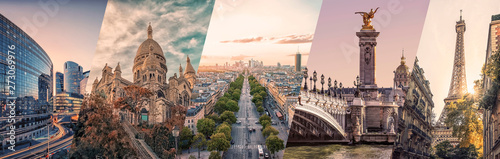 Paris famous landmarks collage
