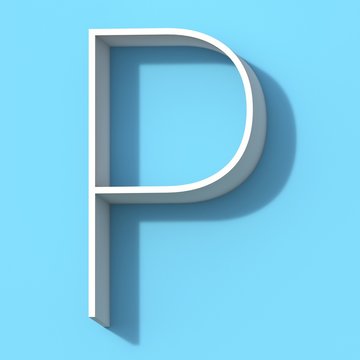 Line font with shadow Letter P 3D