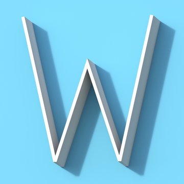 Line font with shadow Letter W 3D