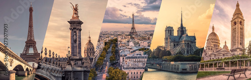Paris famous landmarks collage