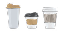 Coffee Cups To Go Paper Hand Drawn Art Cute Vector Illustration
