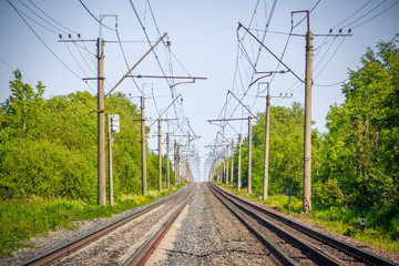 Wall Mural - Russian railway. Summer railway. Rails and sleepers.