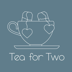 Greeting card with tea for two. Valentine's Day