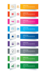 Infographics tab paper index with 9 data template. Vector illustration abstract background. Can be used for workflow layout, business step, banner, web design.