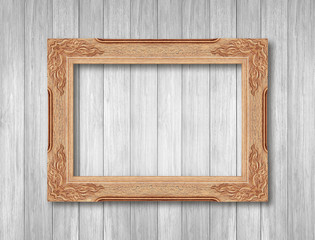 Wall Mural - wooden picture frame on gray wooden wall background