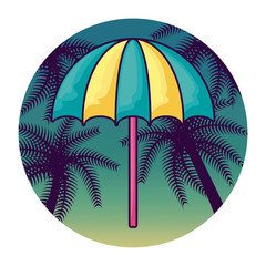 Wall Mural - beach umbrella with tropical palm in frame