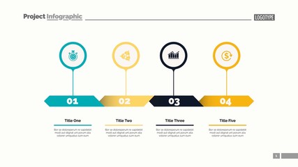 Sticker - Four options process chart slide template. Business data. Plan, diagram, design. Creative concept for infographic, presentation. Can be used for topics like management, strategy, planning.