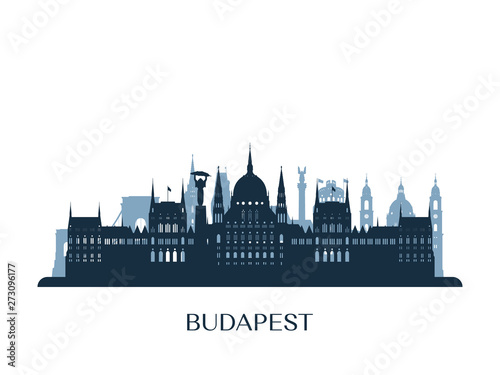 Budapest skyline, monochrome silhouette. Vector illustration. Canvas Print